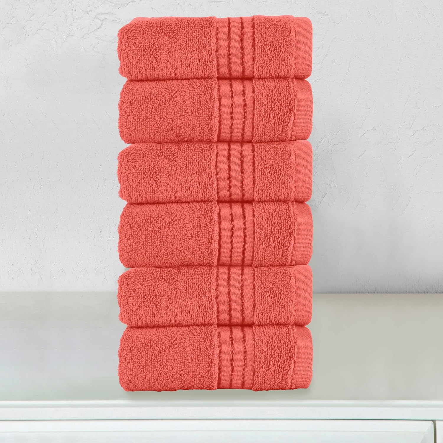 Elegant Comfort Premium Turkish Cotton 6 Pack Washcloths Set - 13 x 13 inch, Luxurious Hotel Spa Quality 100% Turkish Cotton 6PC Washcloth Set - Highly Absorbent - Soft Bathroom Towels, Coral - Image 2