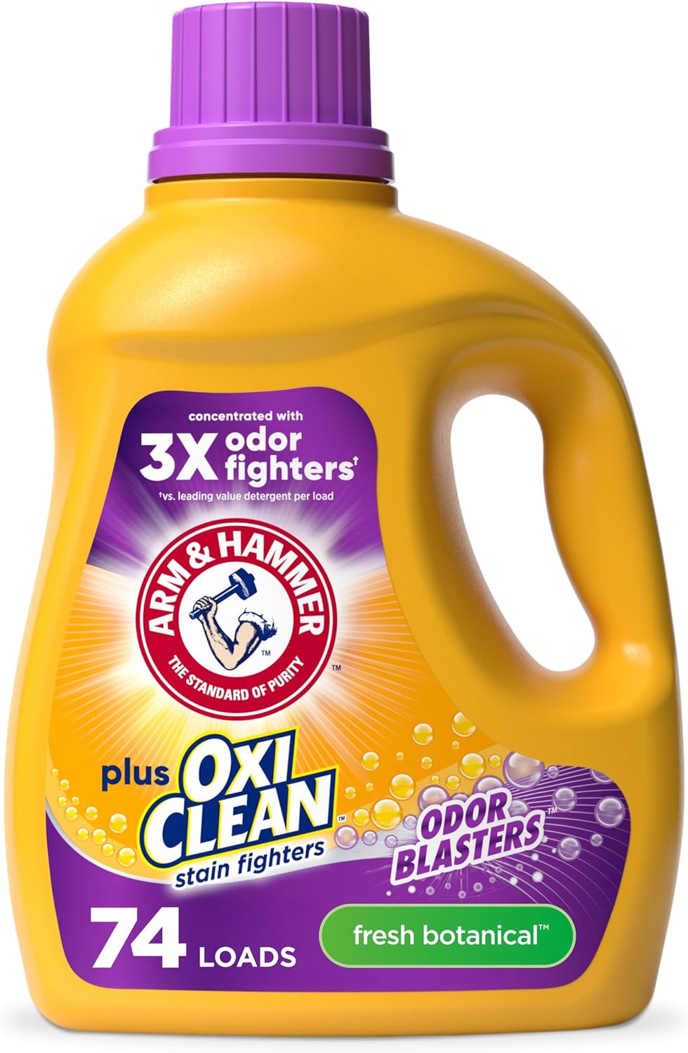 ARM & HAMMER Plus OxiClean with Odor Blasters Liquid Laundry Detergent, Laundry Odor Remover, Attacks Stains, Fresh Botanical Scent, 74 Loads, 96.2 Fl Oz - Image 2