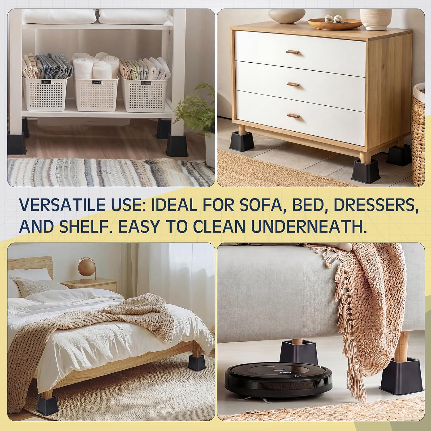 6 Pack Adjustable Bed Risers 3 & 5 Inch Stackable or 8 Inch Combined Heavy Duty Furniture Risers for Sofa Desk Legs Increase Under Bed Storage, Supports Up to 1300lbs - Image 8