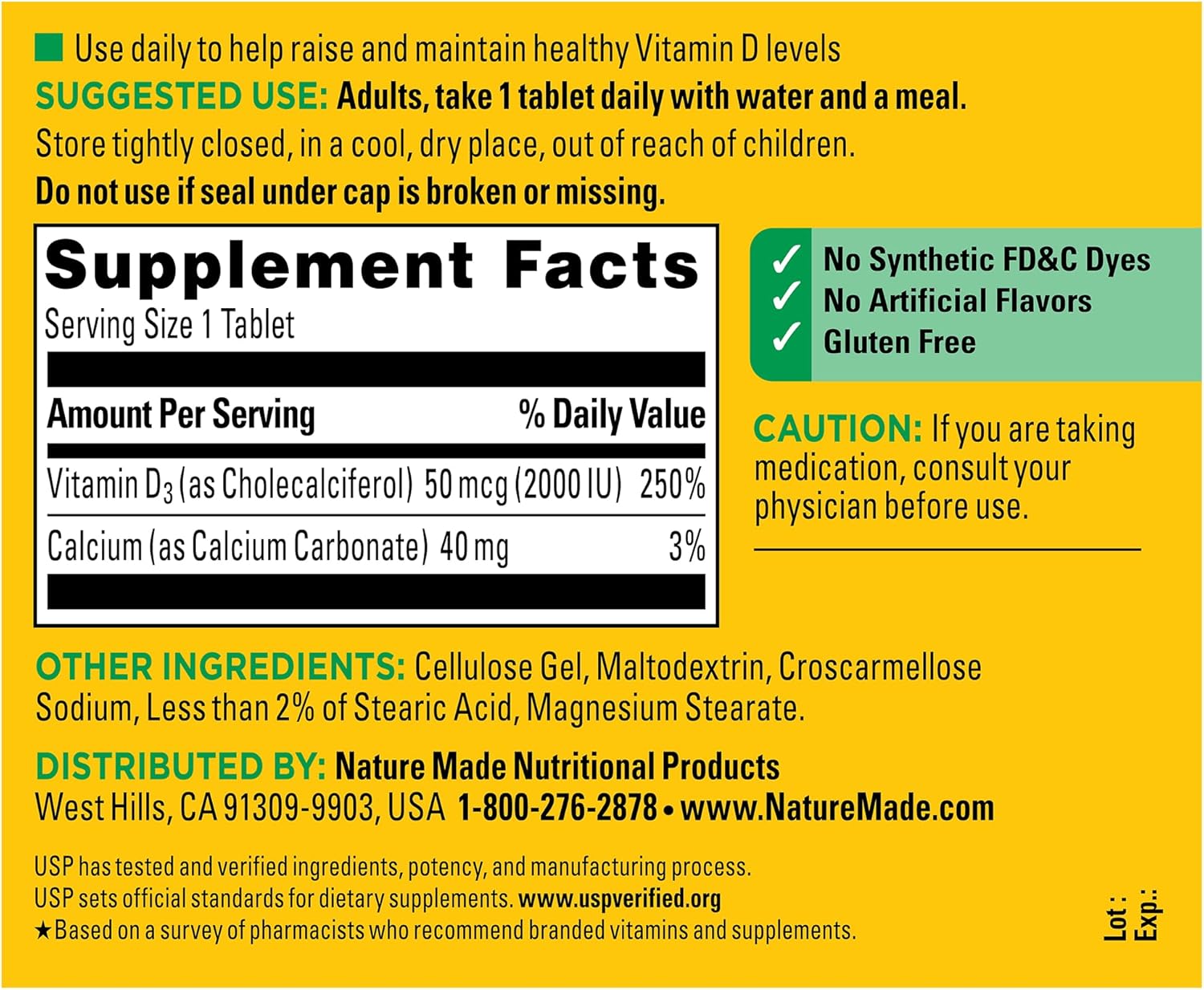 Nature Made Vitamin D3 2000 IU (50 mcg), Vitamin D Supplement for Bone, Teeth, Muscle and Immune Health Support, 220 Tablets, 220 Day Supply - Image 5