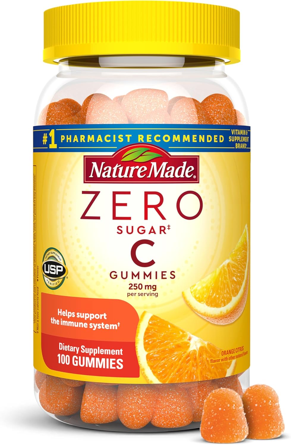 Nature Made Zero Sugar Vitamin C Gummies 250 mg Per Serving, Immune & Antioxidant Support, Aspartame Free, 100 Sugar Free Vitamin C Gummies, 50 Day Supply - Image 2