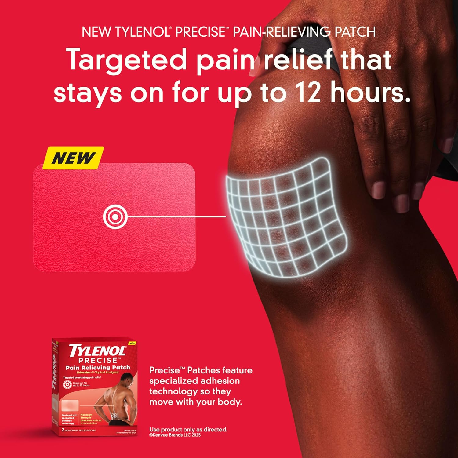 Tylenol Precise Pain Relieving Patches, Large Topical Analgesic Patches + Maximum OTC Strength Lidocaine Penetrates, Targeted Relief Ideal for Shoulder, Back & Knee Pain, Unscented, 4 ct - Image 3