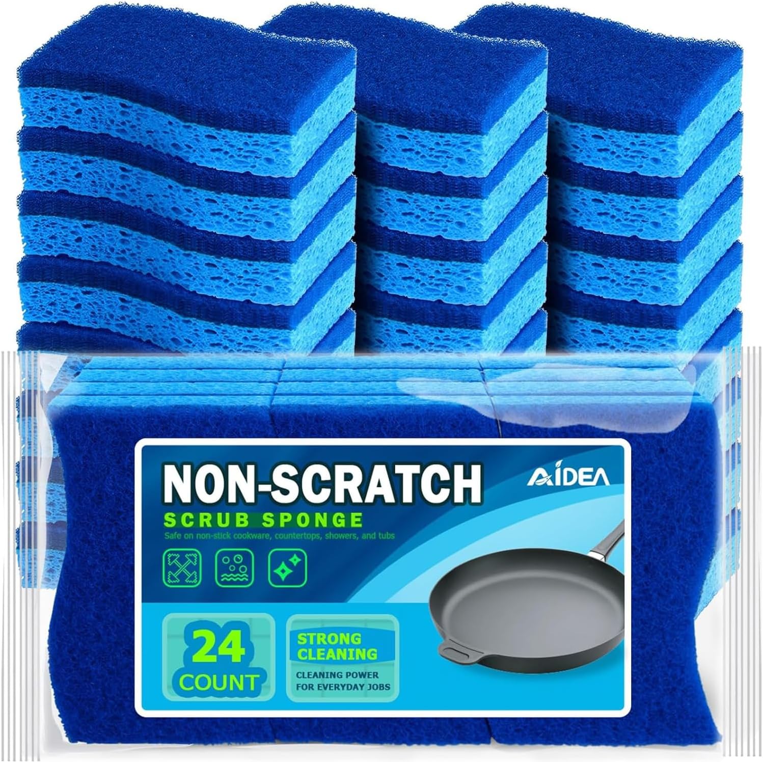 AIDEA Non Scratch Scrub Sponge, 24Count, Sponges for Dishes, Sponges Kitchen, Cleaning Sponge, Cleans Fast Without Scratching, Stands Up to Stuck-on Grime, Cleaning Power for Everyday Jobs - Image 2