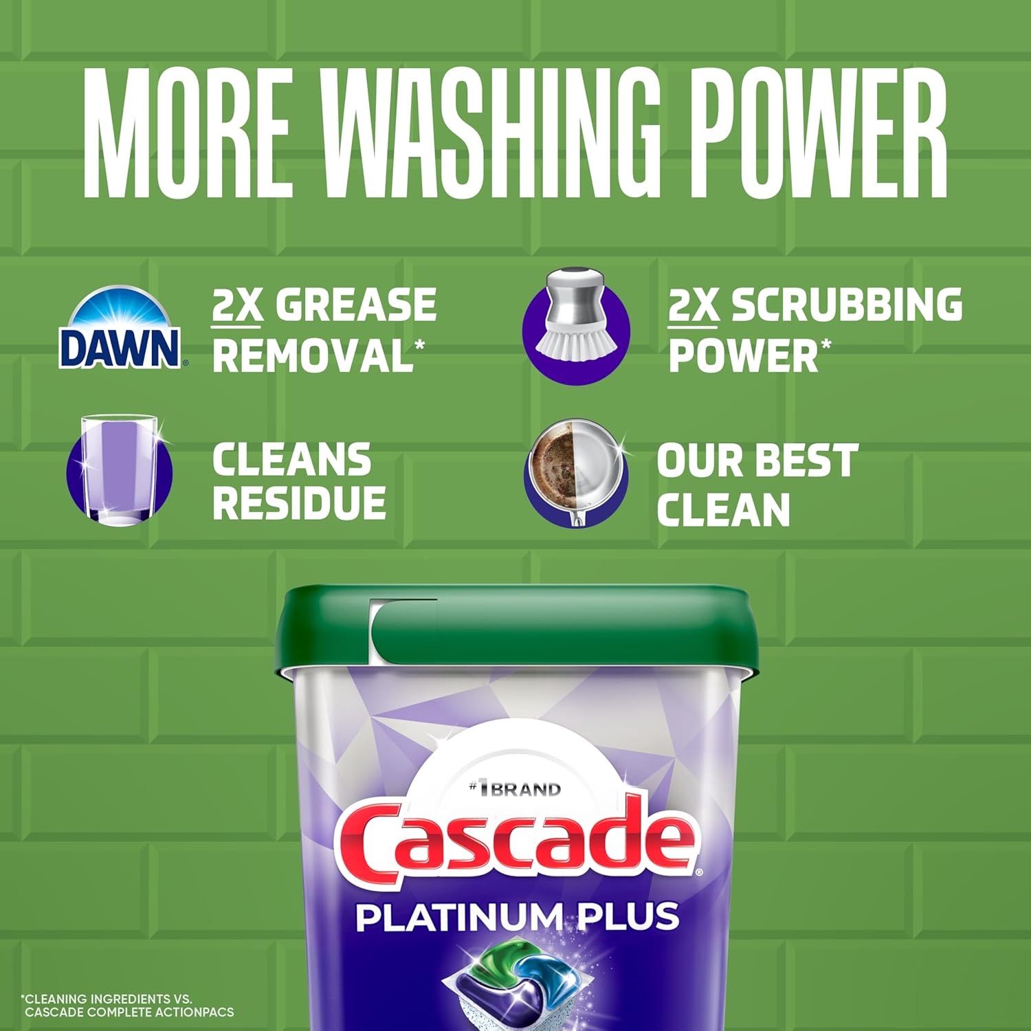 Cascade Platinum Plus Dishwasher Pods, Dish Detergent Soap, Clean Lemon Scent, 62 Count - Image 4