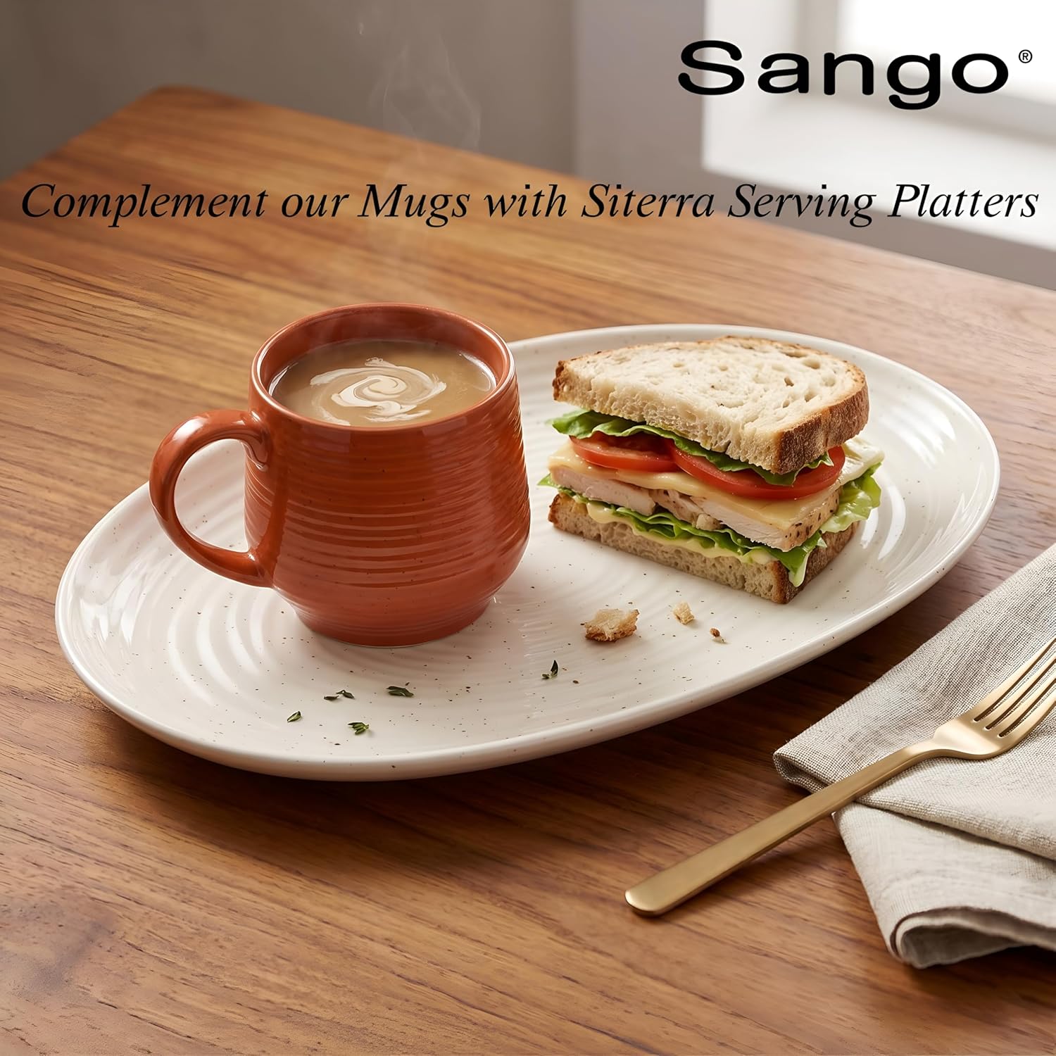 Sango 17.5 oz Stoneware Coffee Mugs Set of 4, Rustic Ceramic Mug with Speckled Reactive Glaze, Large Pottery Drinkware for Coffee or Tea, Dishwasher & Microwave Safe Mugs, Siterra Painter’s Palette - Image 8