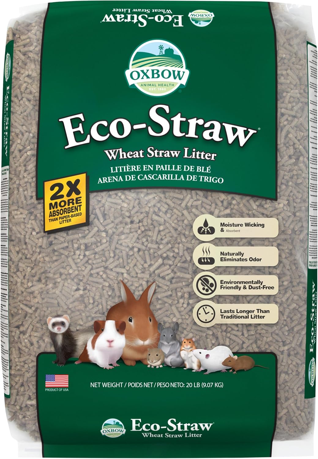 Oxbow Eco Straw Wheat Straw Litter for Small Animals, Low Dust, Rabbit, Guinea Pig, Ferret, & Cat Litter, Oxbow, Moisture Wicking Pellets for Guinea Pig, Made in USA, 20 lb. Bag - Image 2