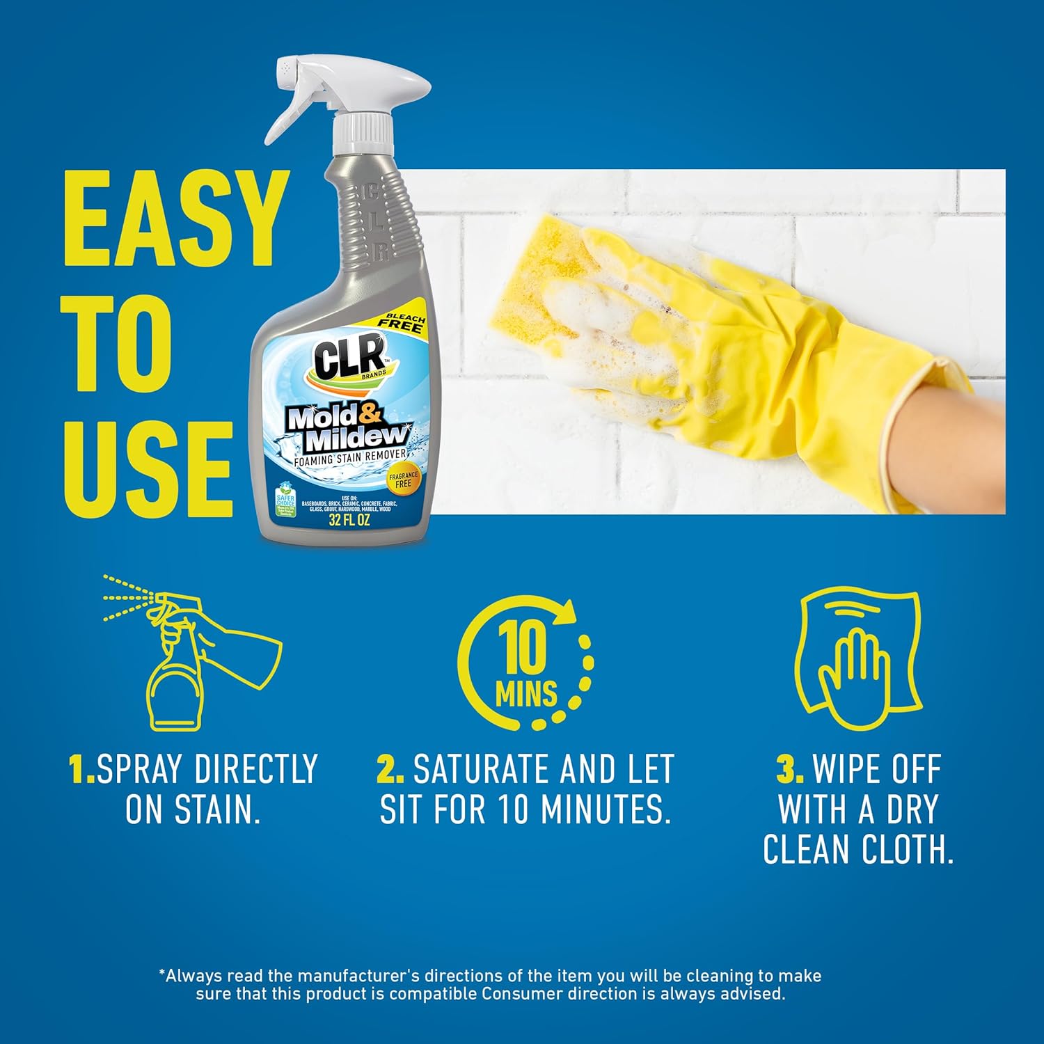 CLR Brands Mold and Mildew Stain Remover, 32 oz. Spray Bottle, Pack of 2, Multi-Surface Stain Remover, Works on Tile, Wood, Concrete, Glass, and More - Image 7