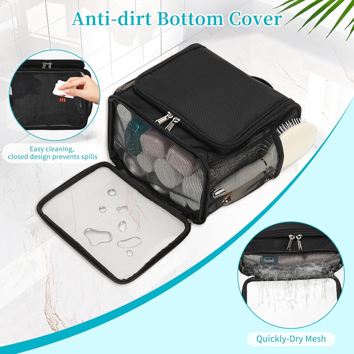 Mesh Shower Caddy Portable, Toiletry Bags for Travel, Hanging Shower Organizer Tote Bag for College Dorm Students Girls Boys, Dry and Wet Separation with Metal Hook - Image 5
