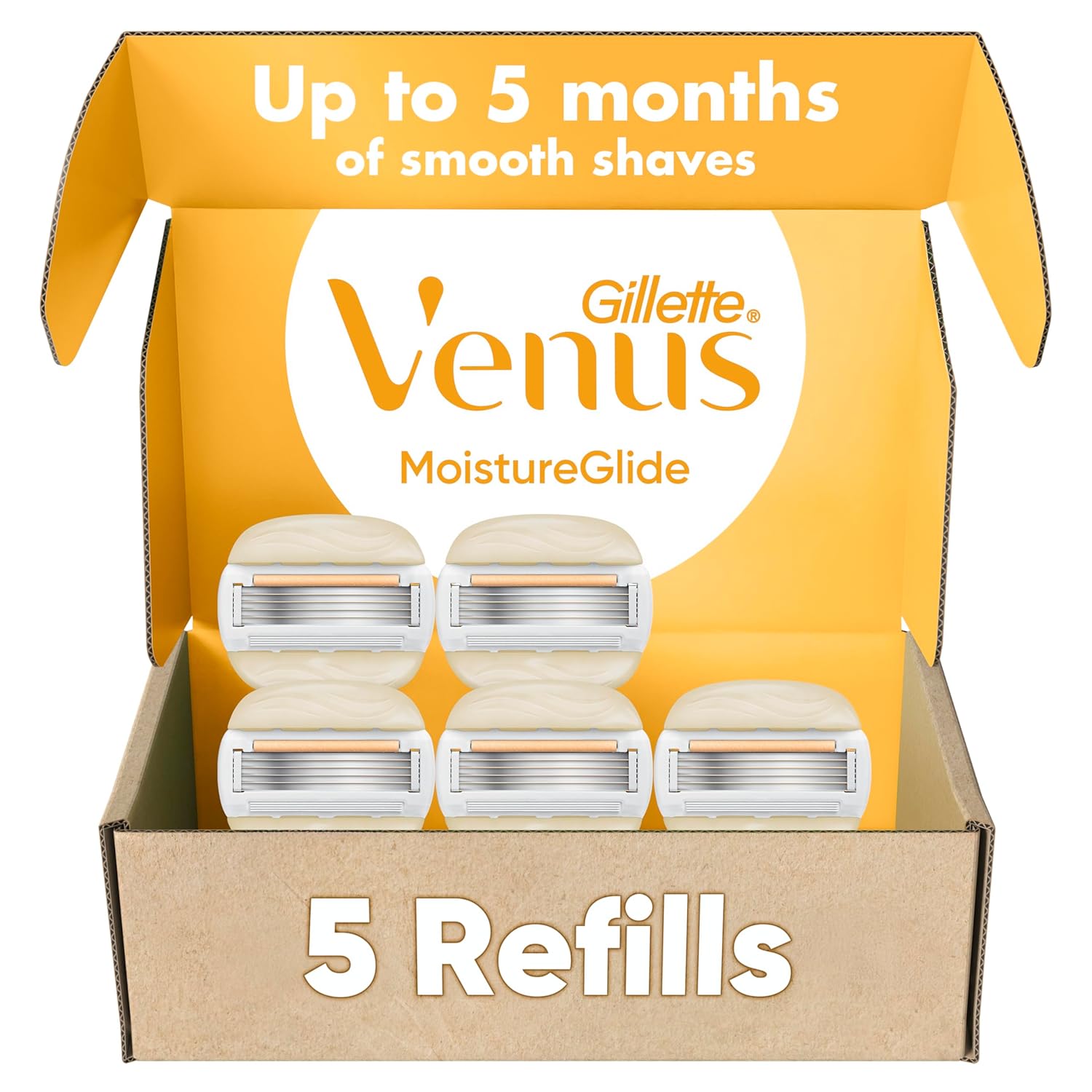 Gillette Venus Moistureglide Women's Razor Refills, 5 Refill Cartridges, Fits Venus Reusable Razor Handles, 5-Bladed Razor Blades with Built-in Shave Gel Bars, Women's Razor - Image 2