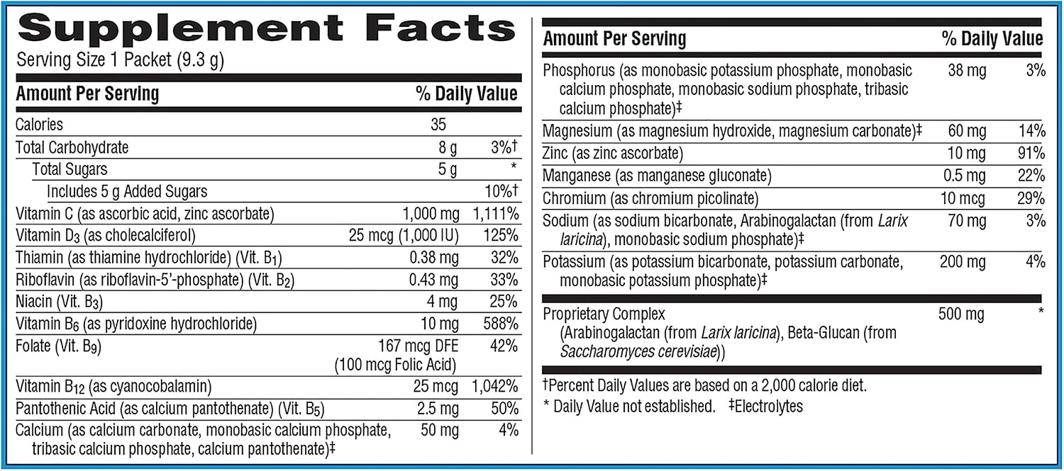 Emergen-C Immune+ Triple Action Immune Support Powder, BetaVia (R), 1000mg Vitamin C, B Vitamins, Vitamin D and Antioxidants, Super Orange – 50 Count - Image 8