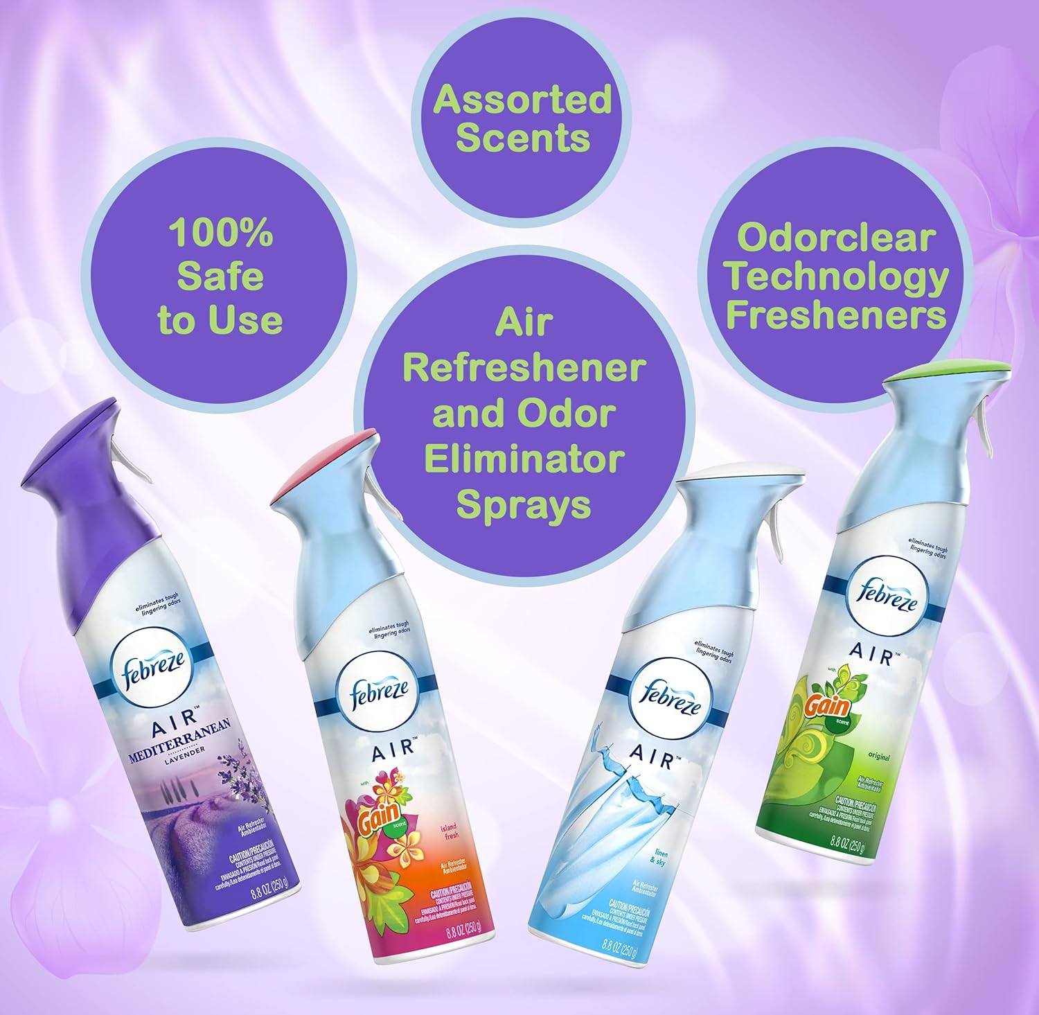 Febreze Air Freshener Odor Eliminator Spray, Assorted Scent Febreze & Bathroom Deodorizer, Original, Island Fresh, Linen Sky & Lavender, 4 Pack - Image 2