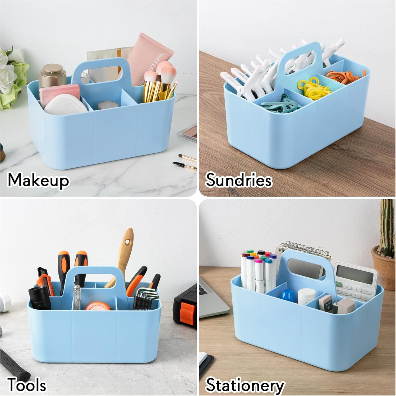 Tiawudi Multipurpose Caddy Organizer, Plastic Caddy with Handle, Stackable Desk Organizer for Stationery, Marker and Pencil, Office Supplies Organizer, Dorm Caddy - Image 6