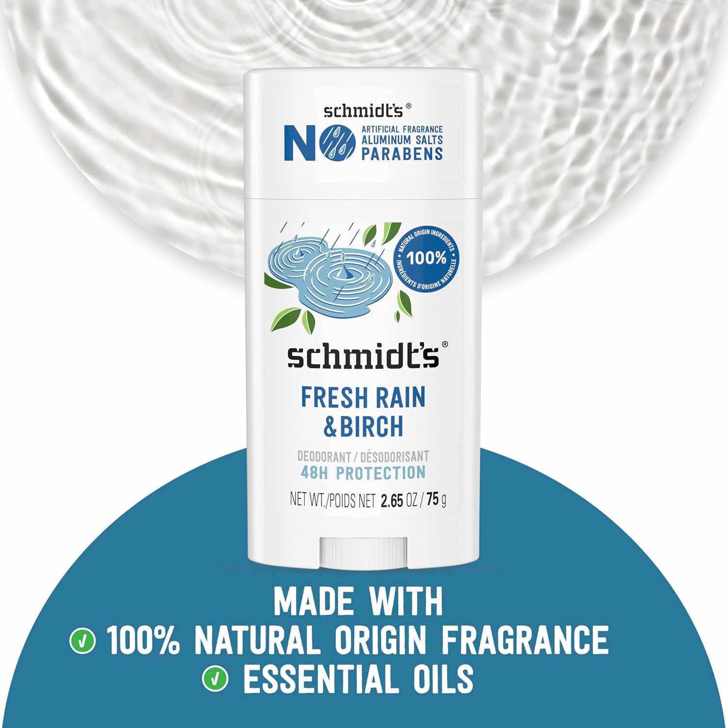 Schmidt's Aluminum-Free Vegan Deodorant Fresh Rain & Birch with 24 Hour Odor Protection, for Women and Men, Natural Ingredients, Cruelty-Free, 2.65 oz - Image 5