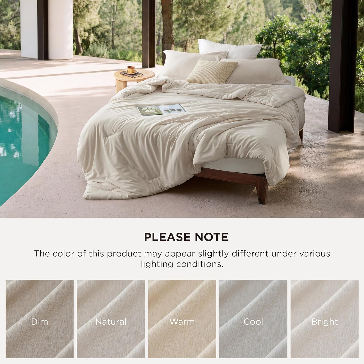 Bedsure Queen Comforter Set - Beige Soft Bedding for All Seasons, Cationic Dyed Bed Set, 3 Pieces, 1 Queen Size Comforter (90"x90") and 2 Pillow Shams (20"x26"+2") - Image 8