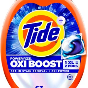 Tide Oxi Boost Power PODS Laundry Detergent Pacs, 63 Count, Set-In Stain Removal + Oxi Power, laundry soap detergent pacs