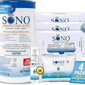 SONO Disinfecting Wipes – 80 Count (Canister of 1) and 60 Count (Pack of 3) + Sanitizer, Medical-Grade, Alcohol-Free, No Bleach, Gentle & Effective Multi-Surface Cleaning Solution