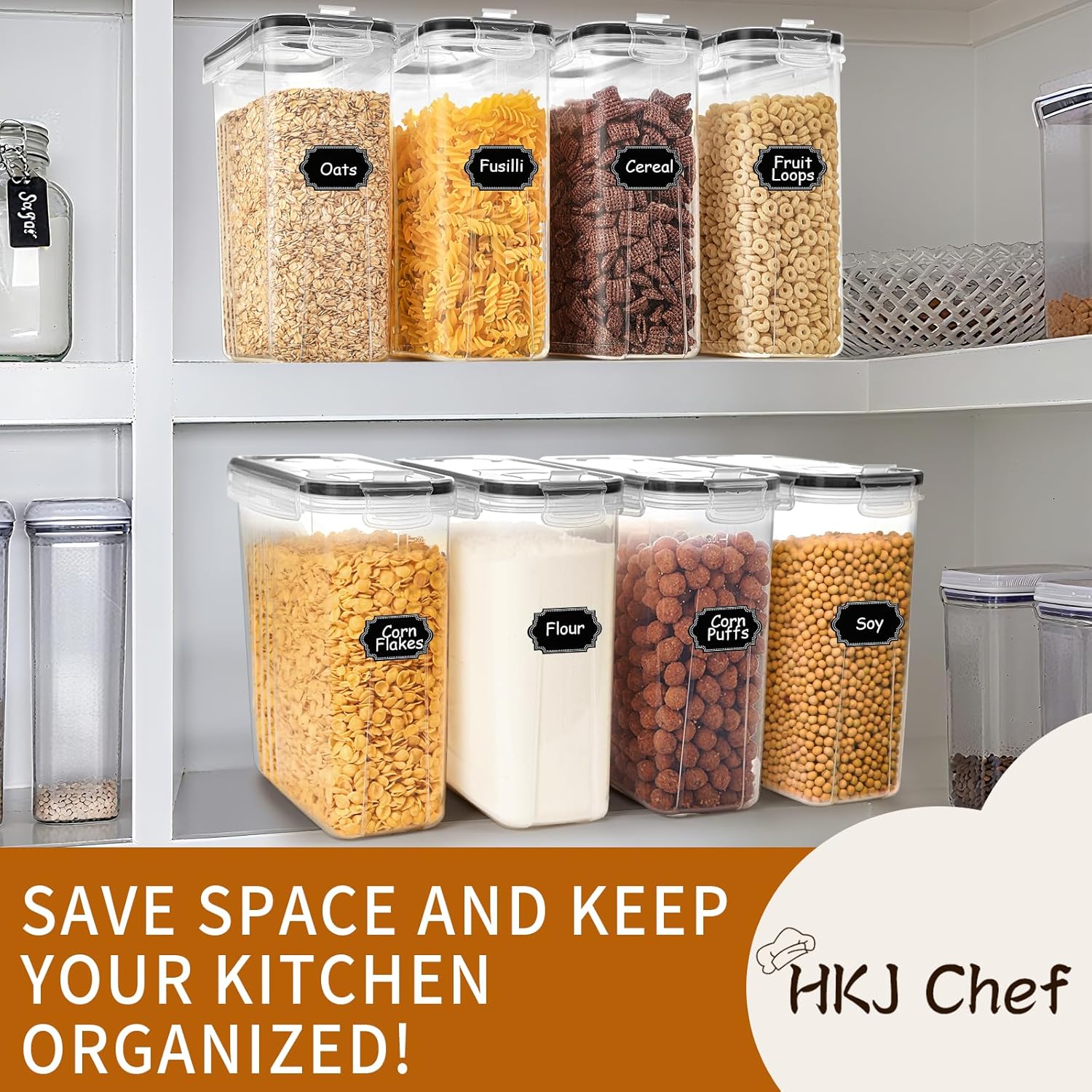 Cereal Containers Storage Set (4L / 135.2oz), 8PCS Airtight Food Storage Containers with Lids, Cereal Dispensers for Kitchen Pantry Organization and Storage with Pour Spout, 20 Labels, Marker - Image 8