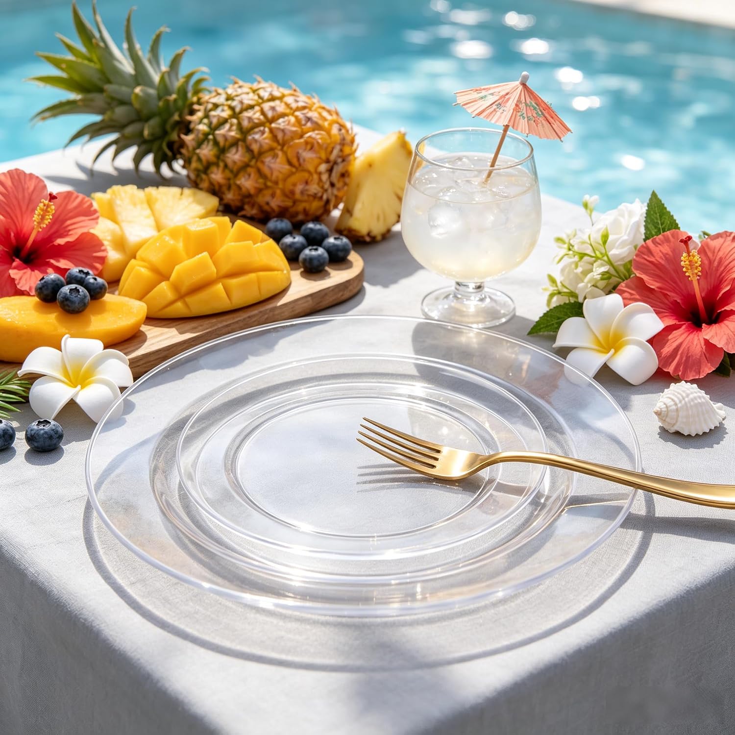 FLOWERCAT 60PCS Clear Plastic Plates - Disposable Clear Plates Heavy Duty for Christmas Party/Wedding/New Year - Include 30PCS 10.25inch Dinner Plates and 30PCS 7.5inch Dessert/Salad Plates - Image 3