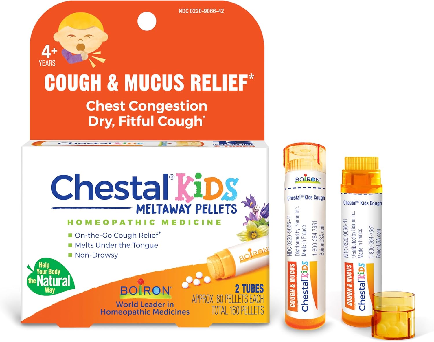 Boiron Chestal Kids Pellets for Cough and Mucus Relief, Nasal or Chest Congestion, and Sore Throat Relief - 2 Count (160 Pellets) - Image 2