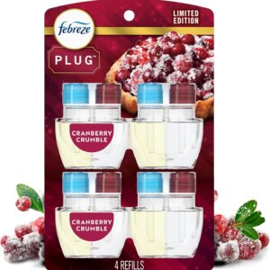 Febreze Plug-In Air Freshener, Odor-Fighting Scented Oil Refill for Home, Bathroom & Kitchen, Holiday Cranberry Crumble Scent, 0.87 oz Refills, 4 Count