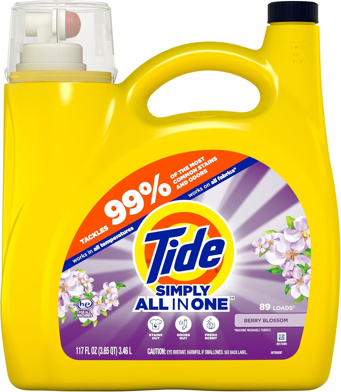 Tide Simply All-In-One Liquid Laundry Detergent, Berry Blossom Scent, 89 Loads, 117 fl oz - Image 6