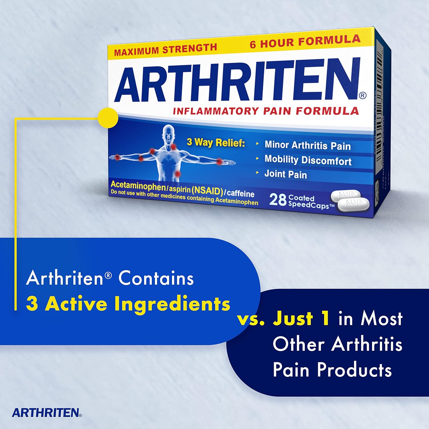 Inflammatory Pain Formula Caplets with 3 Active Ingredients: Aspirin, Acetaminophen & Caffeine, White, 28 Count (Pack of 1) - Image 3
