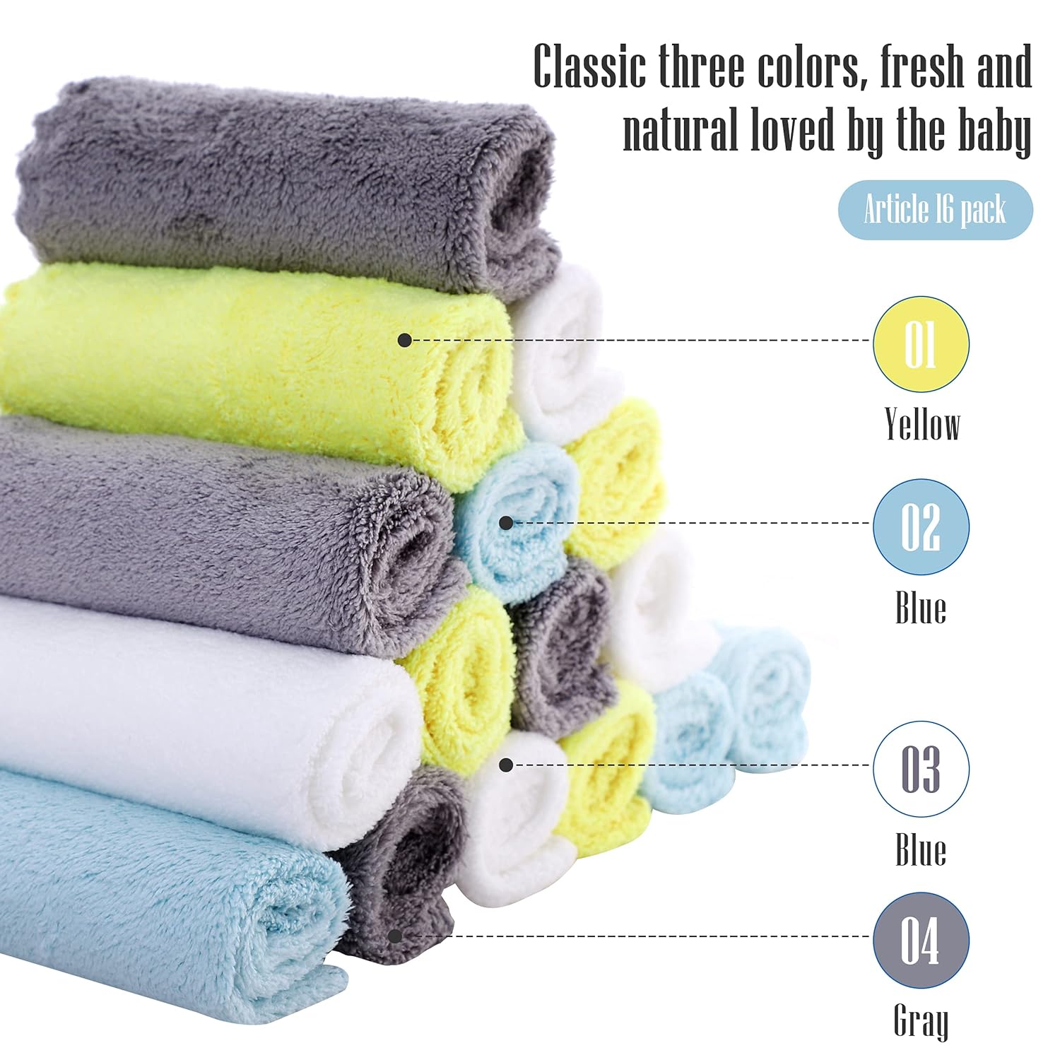 Cute Castle Ultra-Soft Baby Washcloths, 16 Pack - 9" by 9", Gentle on Sensitive Skin for Face and Body, Plush, Super Absorbent Wash Clothes for Girls and Boys - Image 3