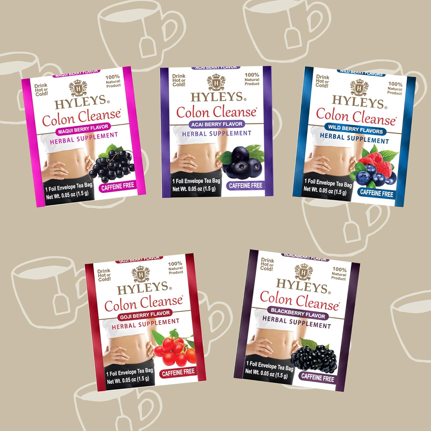 HYLEYS Colon Cleanse Tea, Assorted Flavors - 42 Individually Wrapped Herbal Tea Bags - Caffeine Free, Gluten Free - Image 6