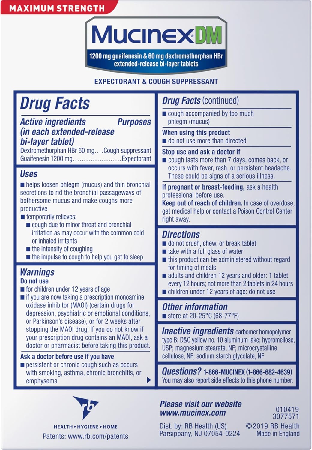 Mucinex DM Maximum Strength 12 Hour Tablets, 1200 mg Guaifenesin, Relieves Chest Congestion,Cough Suppressant and Expectorant, Quiets Wet and Dry Cough, 42 Count - Image 4