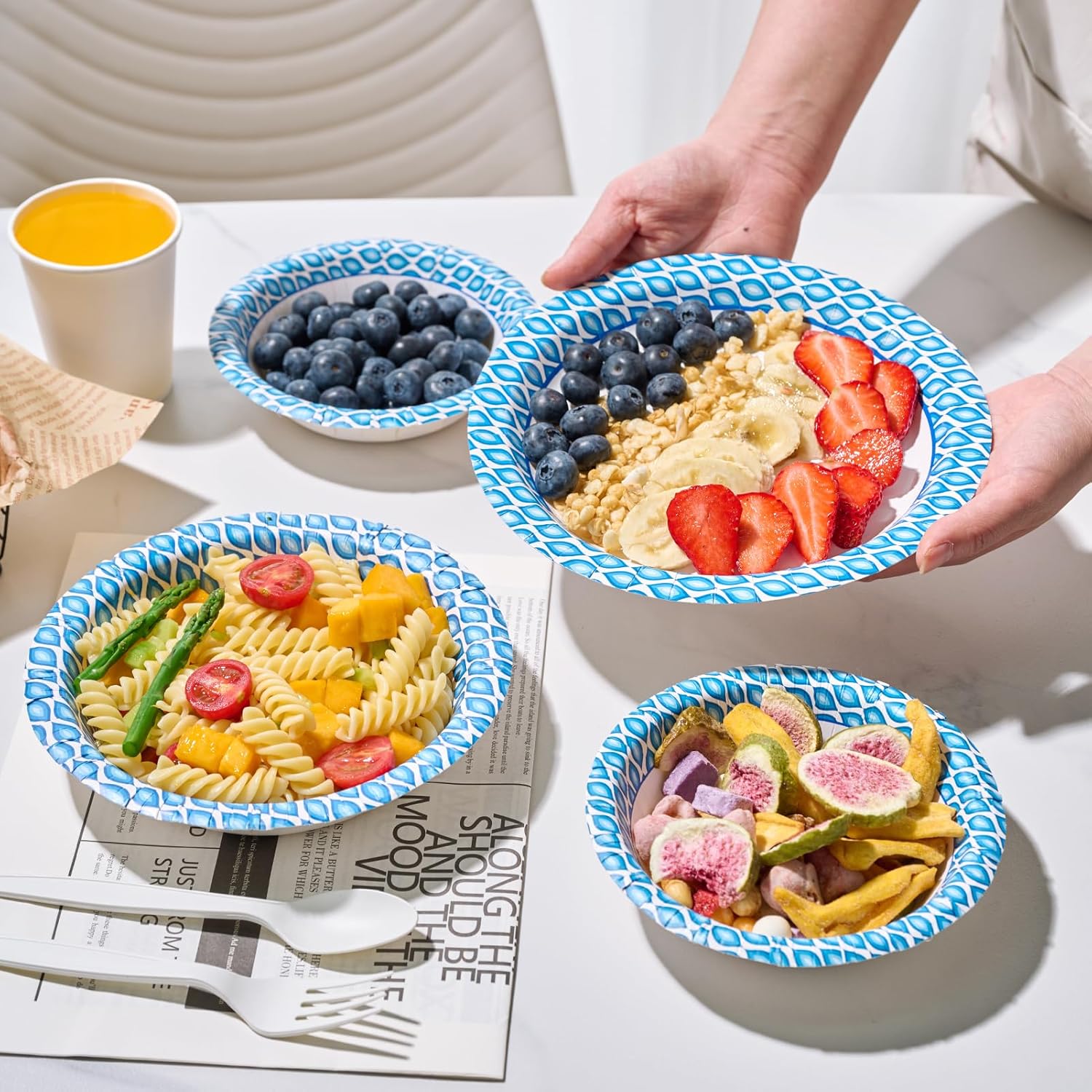 MUCHII 20 Oz Paper Bowls 180 Count Disposable Bowls, Printed Soak Proof Large Bowls for Breakfast, Lunch, and Dinner Meals - Image 9