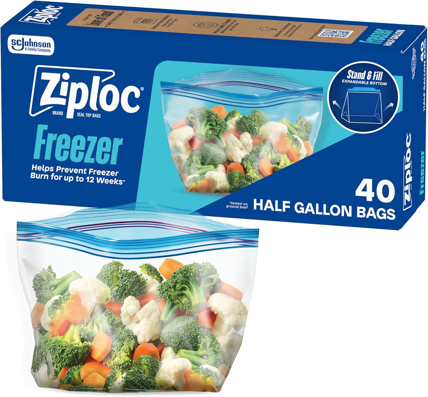 Ziploc Half Gallon Food Storage Freezer Bags, Easy Open and Close, 40 Bags Total - Image 2