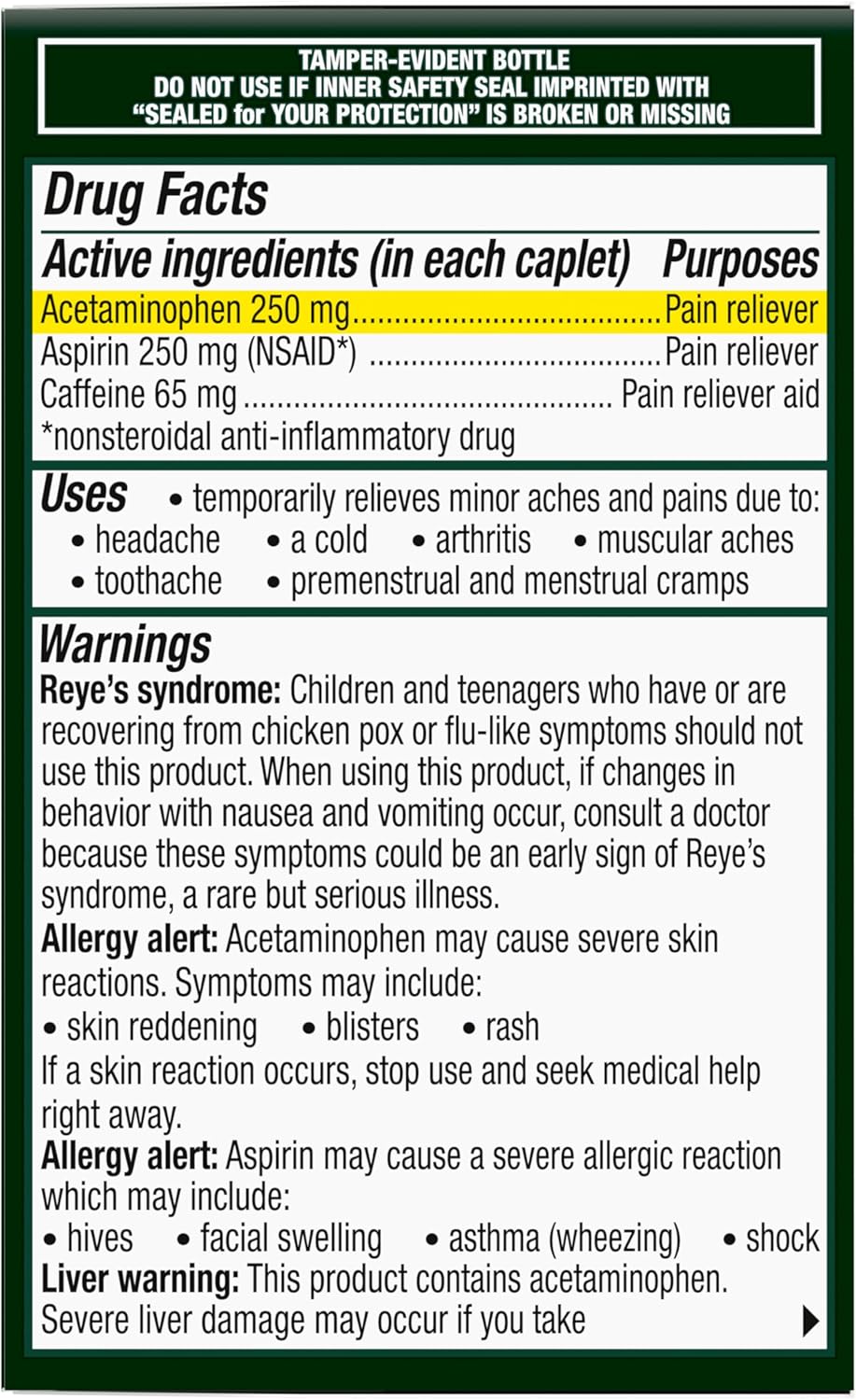 Excedrin Extra Strength Caplets for Headache Pain Relief, Acetaminophen 250mg, Aspirin 250mg, Caffeine 65mg, Pain Reliever, 24 count - Image 14