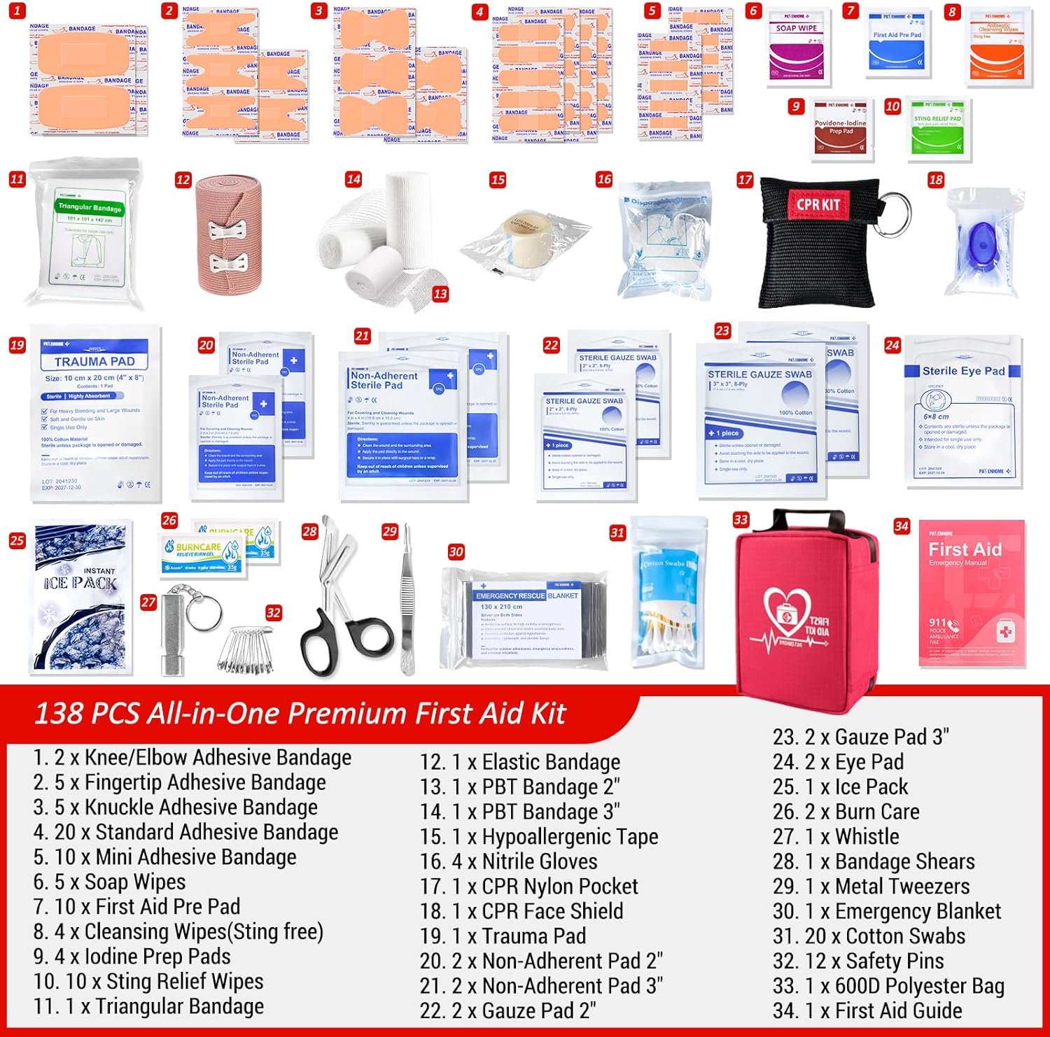 First Aid Kit with Rapid-Response Labeled Compartments, Compact Waterproof Emergency Kit with Molle Straps for Car, Camping, Home, Hiking, Travel - Image 4