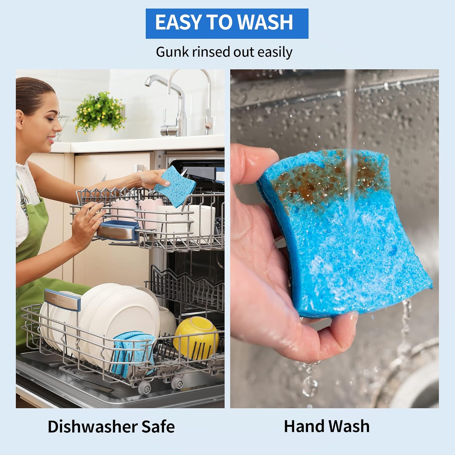 Non-Scratch Cellulose Scrub Sponges 12 Pack, Sponges Kitchen with Double-Side & Ergonomic Design for Dishes, Coated Cookware, Sink & Countertops. - Image 6