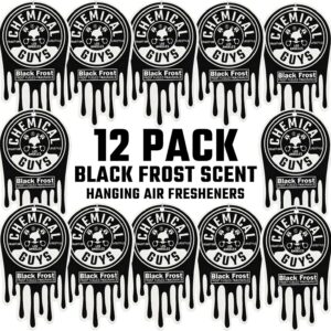 Chemical Guys Car Fresheners, Hanging Air Freshener, Black Frost Scent 12 Pack, Great for Cars, Trucks, SUVs, RVs, Home, Garage, Workspace, Dorm Room & More (4 x 3 Packs)
