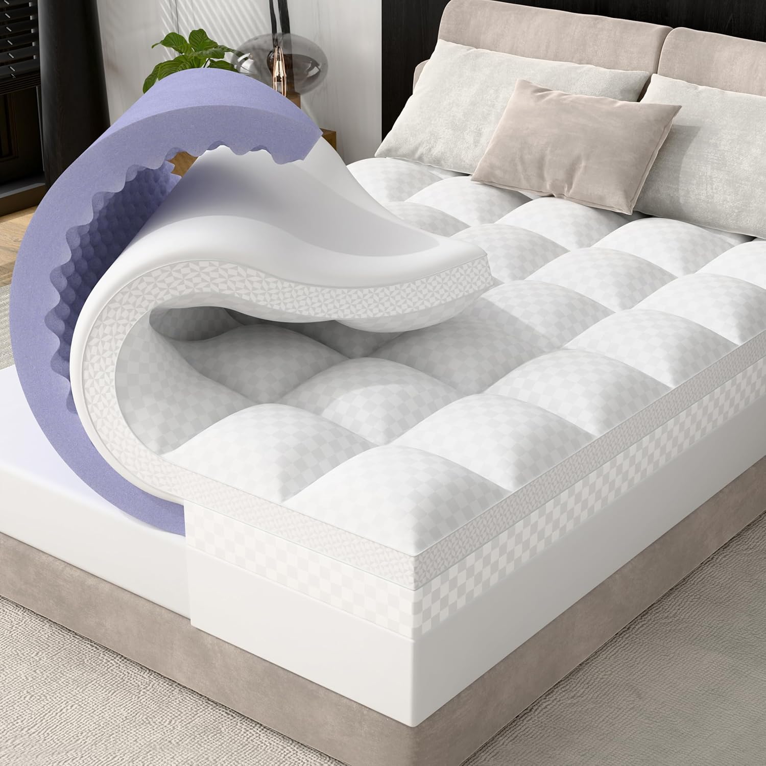 downluxe 4 Inch Queen Memory Foam Mattress Topper Pro Dual Layer 2 Inch Cooling Gel Egg Crate Memory Foam Plus 2 Inch Pillow Top Soft with Deep Pocket - Image 2