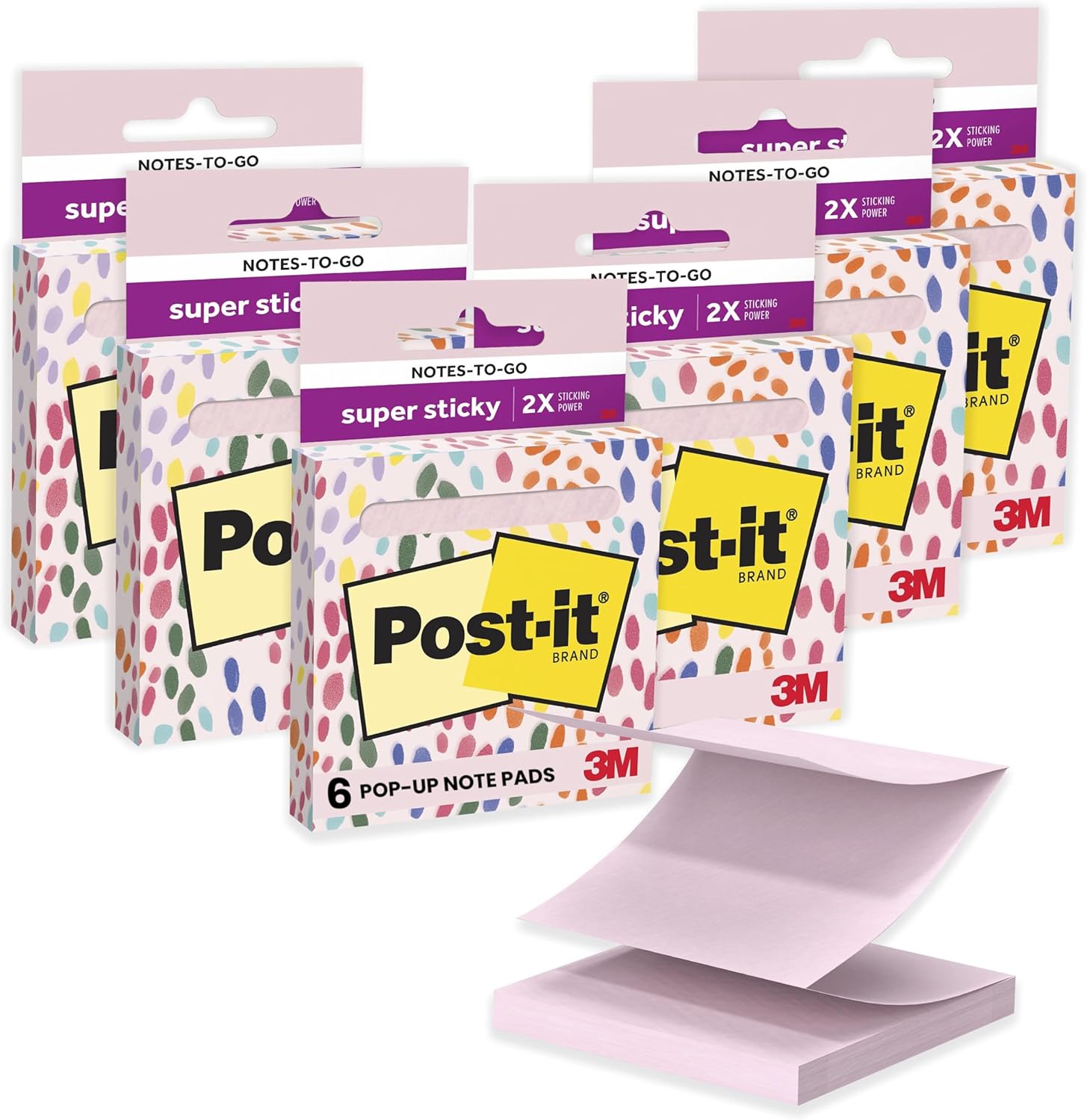 Post-it Super Sticky Notes-to-go Pop-Up Notes, 3 in. x 3 in., 6 Dispensers with 540 Total Pastel Sticky Notes in Pink Salt Color, Great for School, Office, Classroom, or Home - Image 2