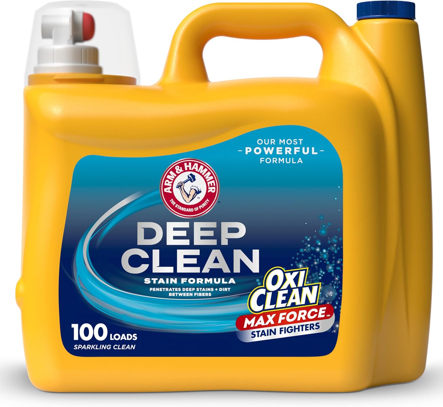 ARM & HAMMER Plus OxiClean Max Force Deep Clean Stain Formula Liquid Laundry Detergent, Sparkling Clean Scent, 150 Fl Oz, 100 Loads - Image 2