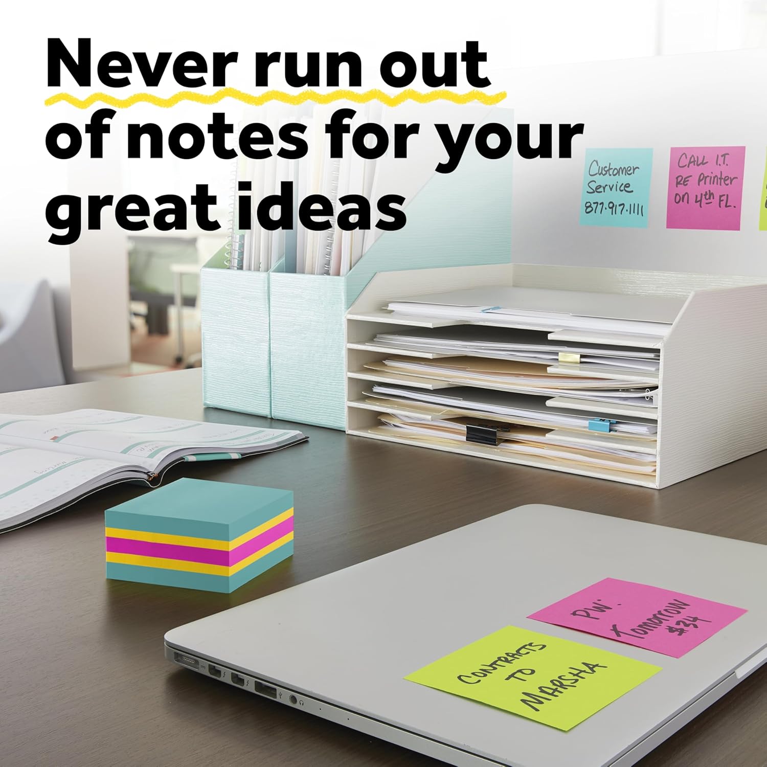 Post-it Super Sticky Notes Cube, 3 in. x 3 in., 1 Sticky Notes Pad, 360 Sheets, Bright Colors, Aqua Splash, Sunnyside, and Power Pink - Image 9