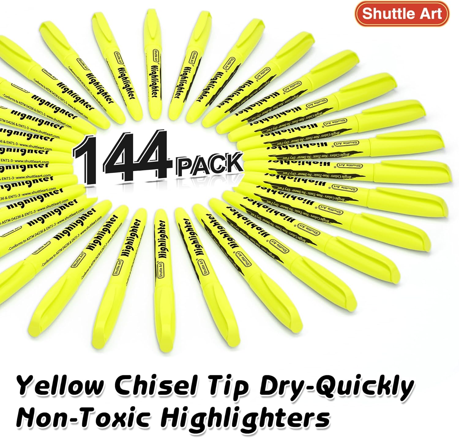 Shuttle Art 144 Pack Highlighters, Yellow Highlighter Pen Bulk with Versatile Chisel Tip Dry-Quickly Non-Toxic Highlighter Markers for Adults Teachers Students Highlighting in Home School Office - Image 3