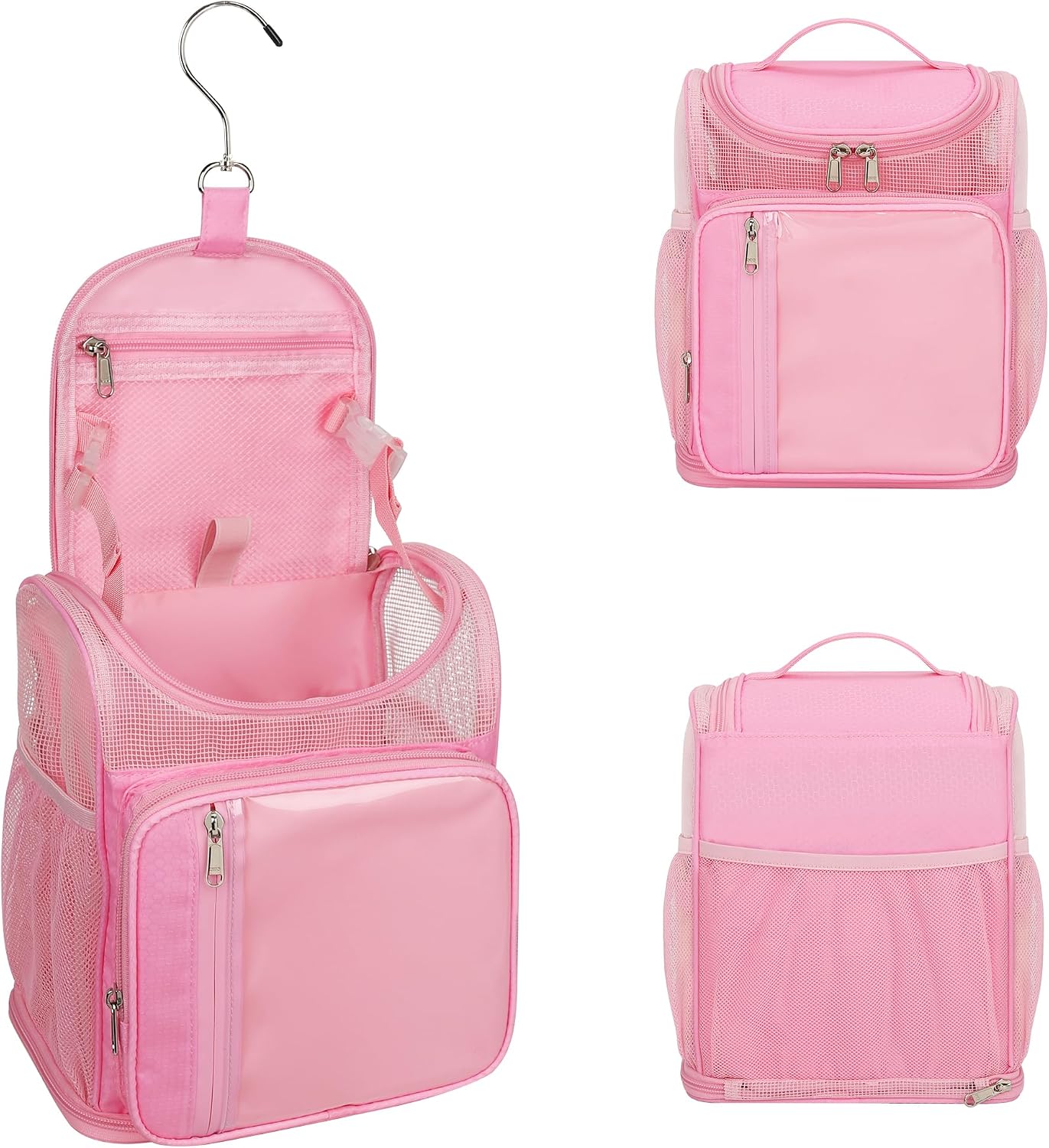 Hanging Shower Caddy Portable - Travel Toiletry Bag for Men & Women, Large Capacity Caddy Dorm Basket, Quick Dry Toiletry Tote Bag with Stain Resistant Bottom for Bathroom, Beach, Camp, Gym - Pink - Image 9