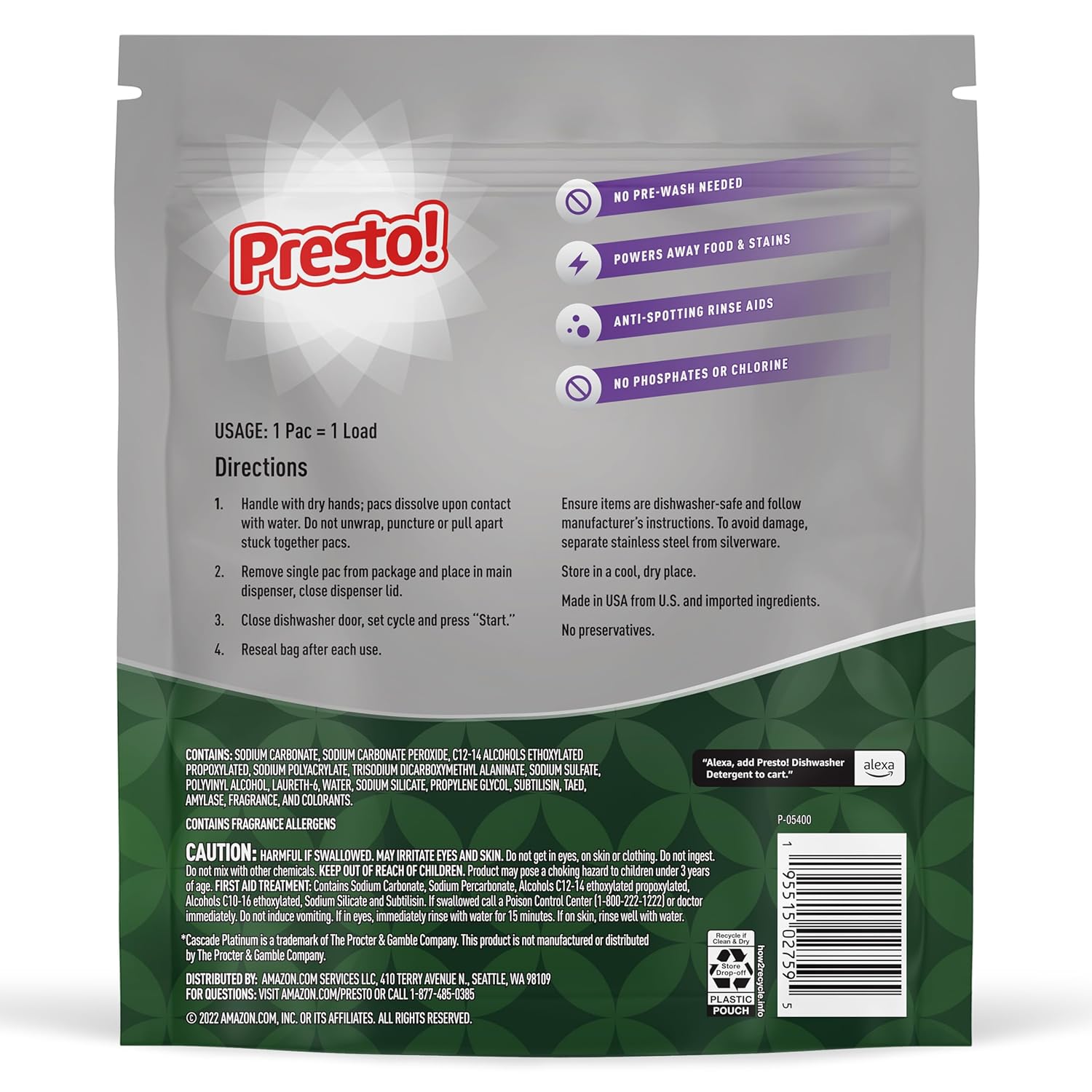 Amazon Brand - Presto! Triple Action Dishwasher Pacs, Lemon Scent, 70 Count - Image 3