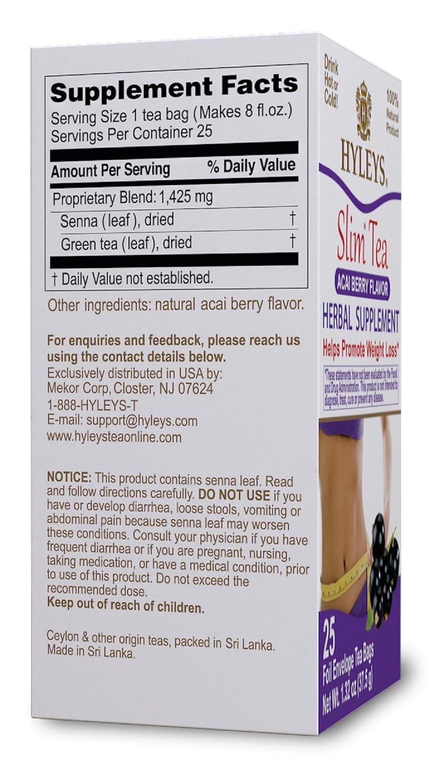 HYLEYS Slim Tea Acai Berry Flavor - Weight Loss Herbal Supplement Cleanse and Detox - 25 Tea Bags (1 Pack) - Image 3