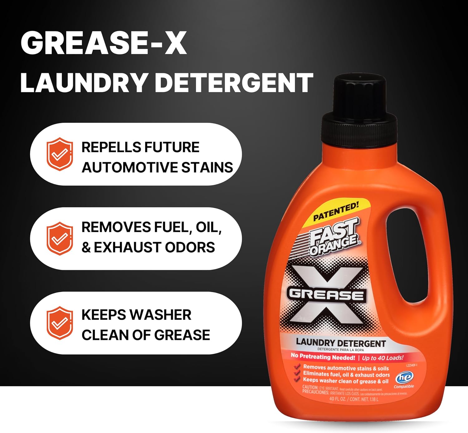 Fast Orange 22340 Fast Orange Grease X Mechanic's Laundry Detergent Liquid, 40 Fl. Oz. Stains, Soils & Odor Eliminator for Clothes, Heavy Duty Formula & Degreaser to Deep Clean Active Wear Clothing - Image 4