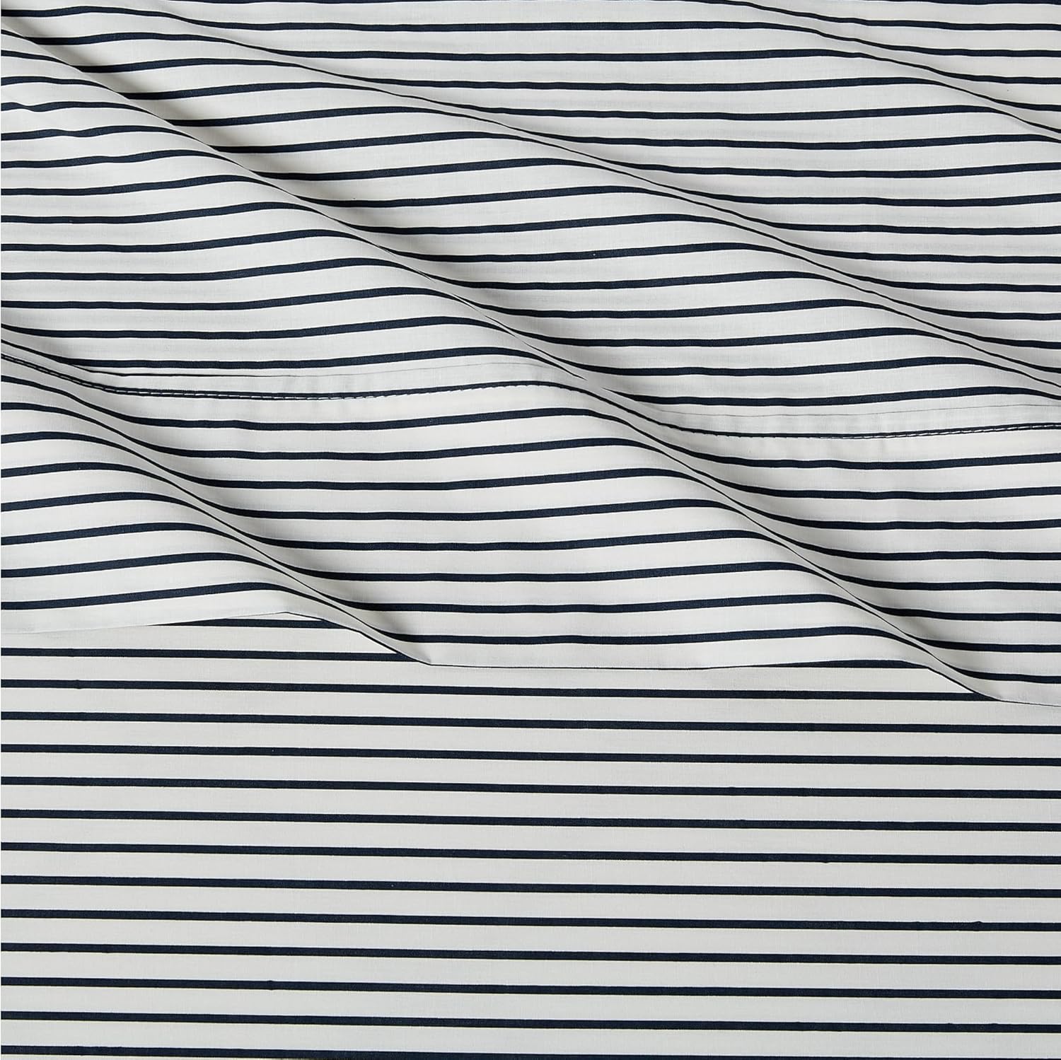 Amazon Basics 100% Organic Cotton Kids' Sheet Set with Pillowcase, Deep Pockets, Certified for Safety, Softer with Each Wash, Queen, Navy Stripe - Image 5