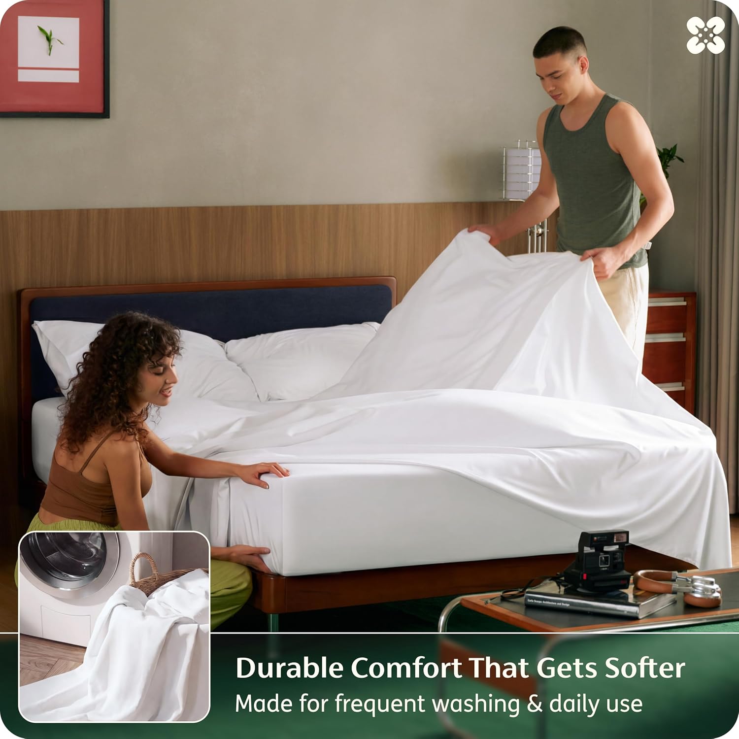 Bedsure Bamboo Viscose Cooling Sheets, Rayon Cotton Serene Blend, PureWoven, Breathable & Buttery Soft Queen Size Bed Set, Deep Pocket Up to 18", Hotel Luxury Bedding for Hot Sleepers, White - Image 5