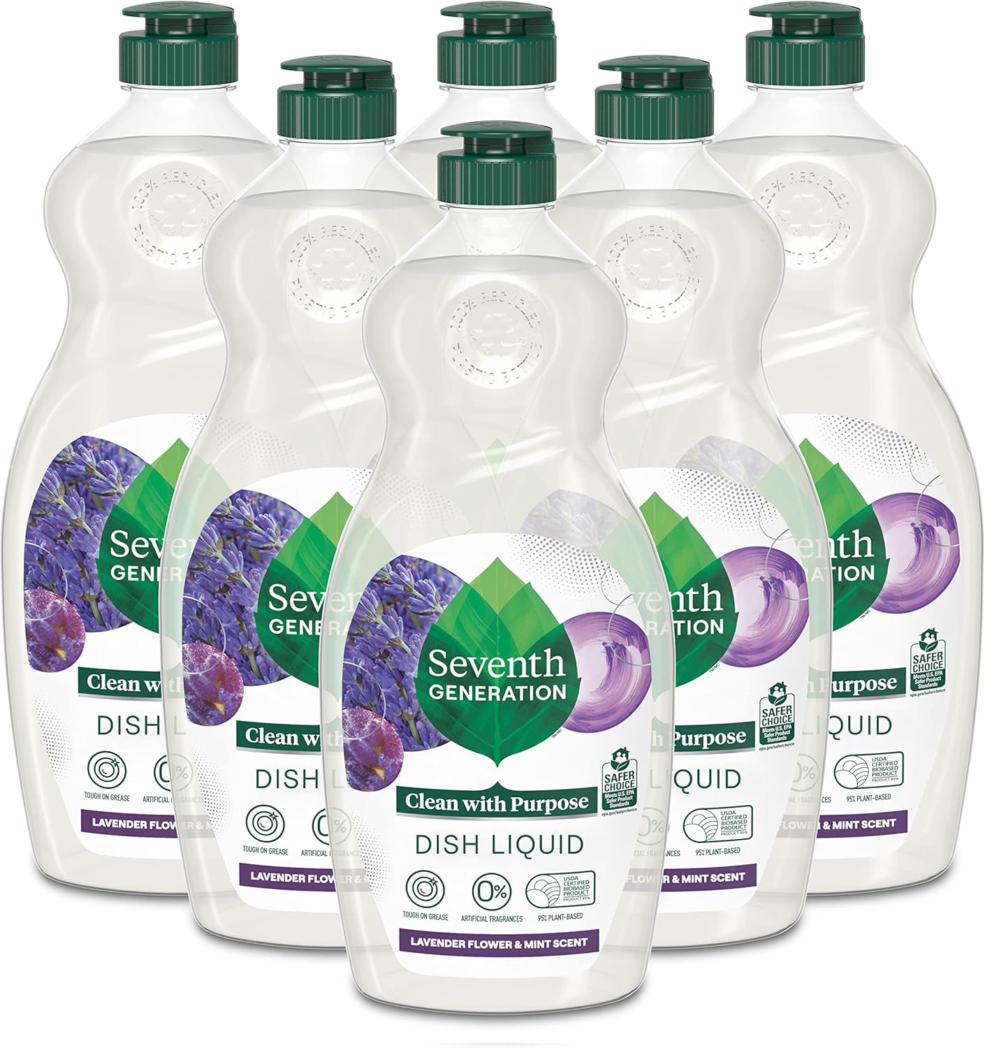 Seventh Generation Dish Soap Liquid Lavender Flower & Mint Scent Pack of 6 Dishwashing Soap Dish Detergent Liquid Soap 19 oz - Image 2