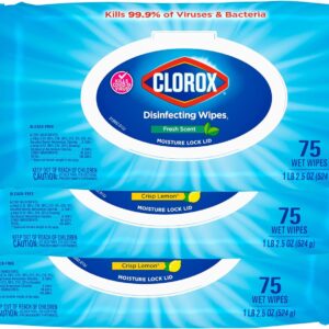 Clorox Disinfecting Wipes, Bleach Free Cleaning Wipes, Household Essentials, Dorm Room Essentials, 75 Wipes, Pack Of 3, Fresh Scent (Package May Vary)