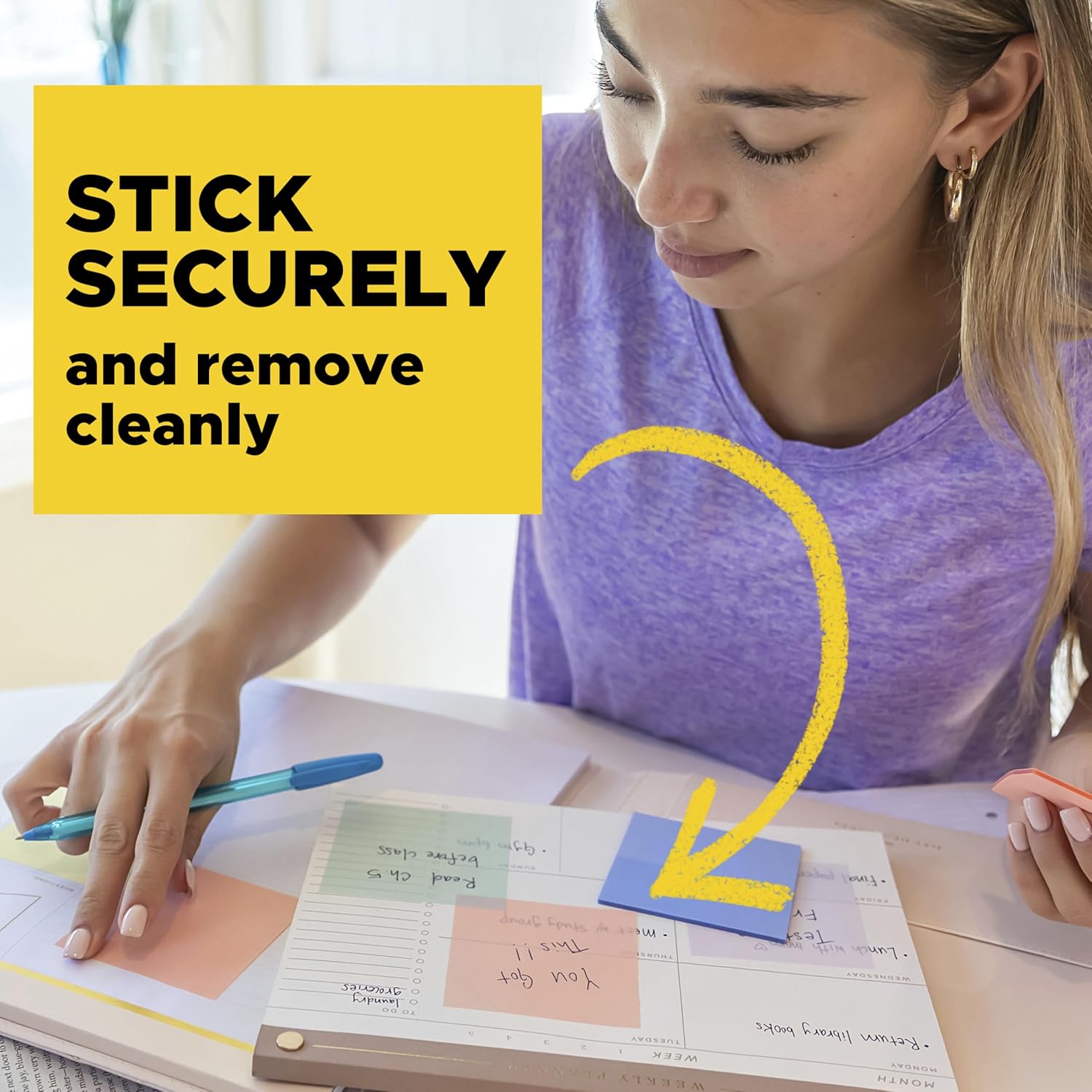 Post-it Transparent Notes, 2.8 in. x 2.8 in., Pastel Sticky Notes, School Supplies, Office Products, Great for Studying, 2 Pads - Image 5