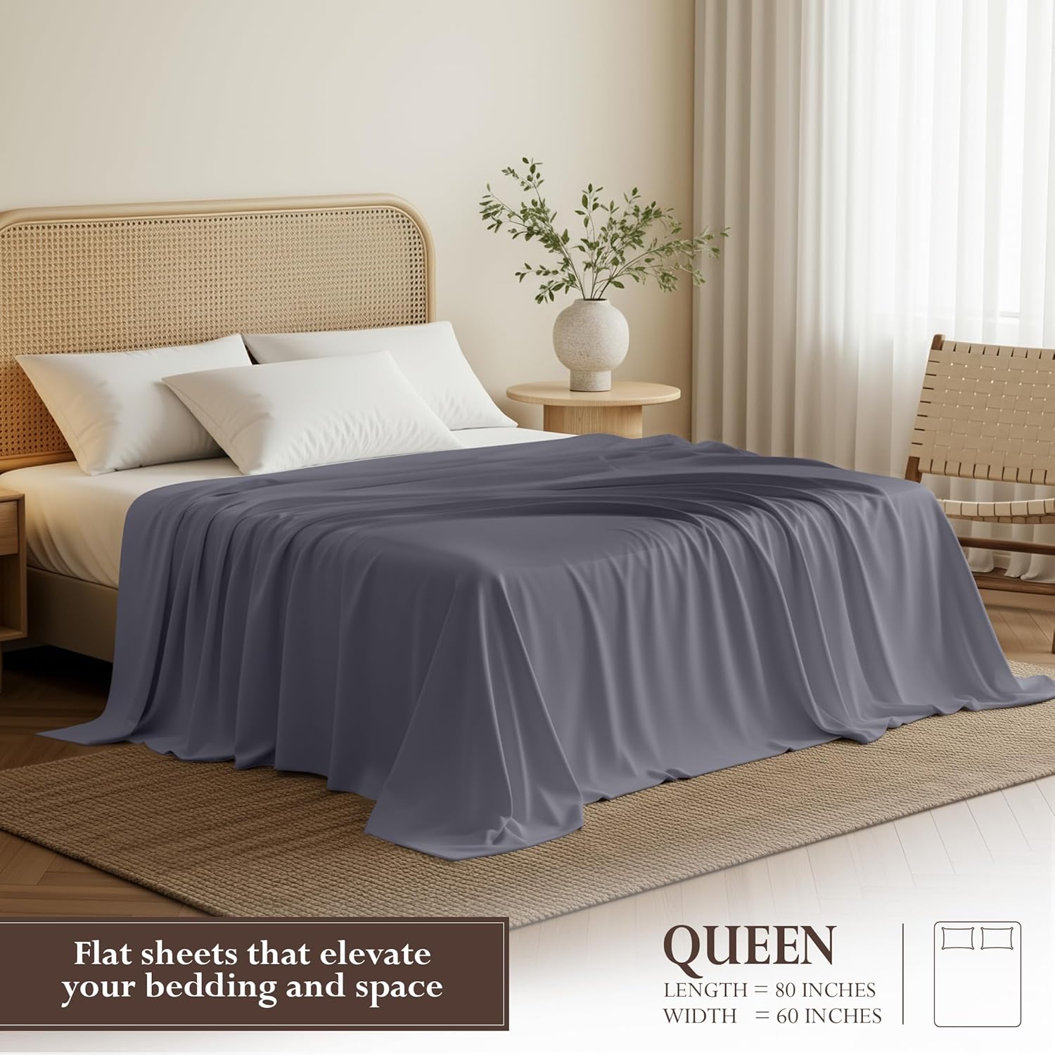 Utopia Bedding Flat Sheet - 1 Pack (Queen, Grey) - Soft Brushed Microfiber Fabric - Shrinkage & Fade Resistant Top Sheet - Easy Care Bed Sheet - Image 3